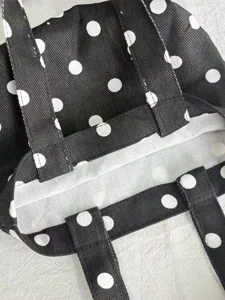 Black and white polka dot canvas tote bag minimalist casual handbag daily portable bag