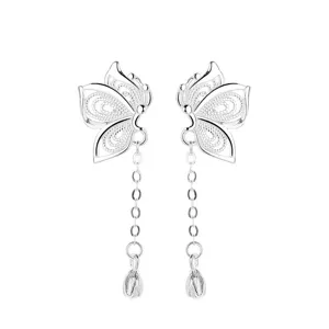 S925 Silber Hohl Schmetterling Quaste Ohrstecker Elegante Damen Modeschmuck Ohrringe