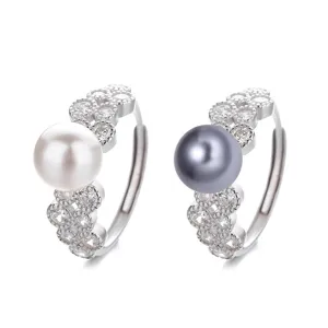 Bague Perle en Argent Sterling 925 Élégant Zircone Cubique Bijou Tendance