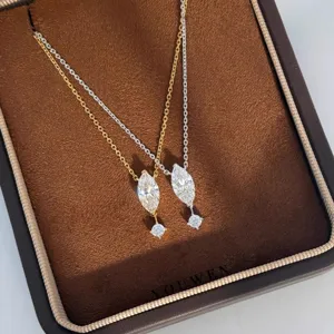 Collier Diamant Flottant Marquise en Argent Sterling 925 Chaîne de Clavicule Élégante