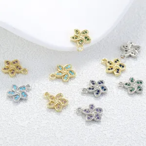 DIY Five Petal Flower Pendant Copper Inlaid Zircon Crystal Charms For Necklace Bracelet Earrings Jewelry Making