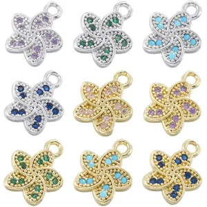 Plumeria flower pendant copper micro pave crystal DIY charm for bracelet necklace earrings