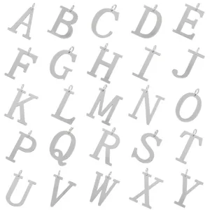 Silver metal alphabet letter charms pendants for keychain jewelry making and DIY crafts wholesale.