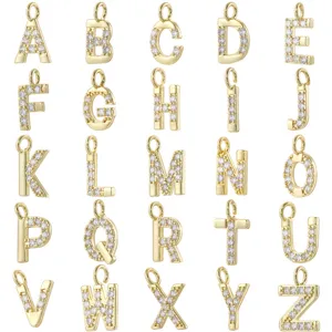 Ciondoli Lettere Alfabeto Zirconia Oro A-Z per Creazione Gioielli Fai da Te Collana Bracciale