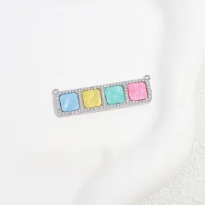 Exquisite copper cubic zirconia four-grid pendant connector for DIY jewelry making necklace
