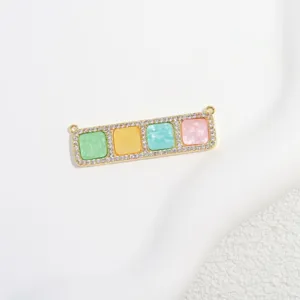 Exquisite brass multi-color cubic zirconia rectangular pendant charm for DIY jewelry making.
