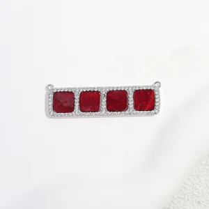 Copper cubic zirconia 4-square pendant connector DIY jewelry making rectangular charm.