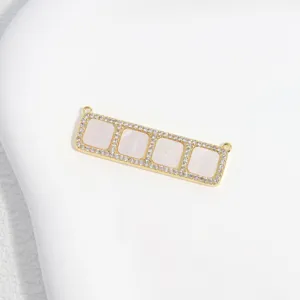 Gold Plated Copper Zircon Four Grid Pendant DIY Bracelet Necklace Jewelry Component Detail