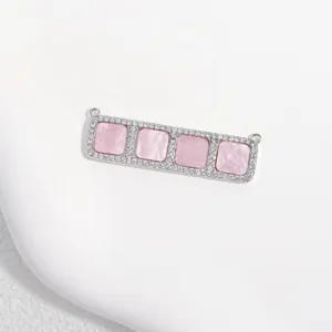 Silver plated micro pave zircon four square pink shell connector DIY jewelry pendant charm