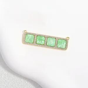 Gold paved cubic zirconia green four-square pendant detail connector for DIY jewelry making