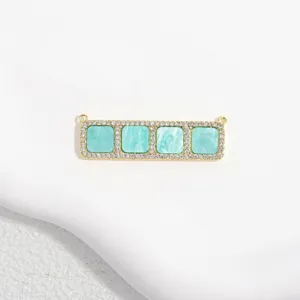 Exquisite copper cubic zirconia pendant connector, four square green stones for DIY jewelry.
