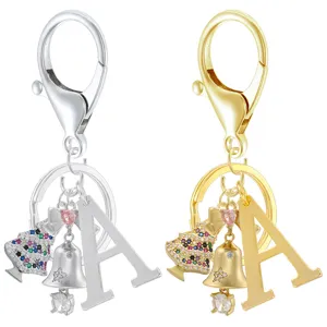 Sweet Christmas Tree Bell Letter Keychain Rhinestone Alloy Key Ring Women Bag Pendant Fashion Jewelry Gift