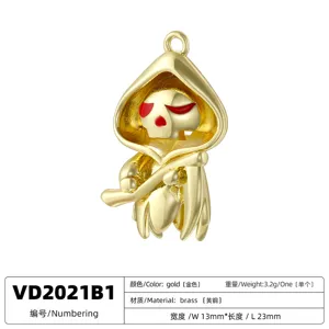 Detailed view of the gold skull reaper pendant, perfect for Halloween DIY jewelry crafting.