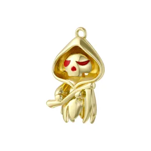 Gold Halloween ghost reaper pendant copper DIY charm with red enamel details for jewelry making.