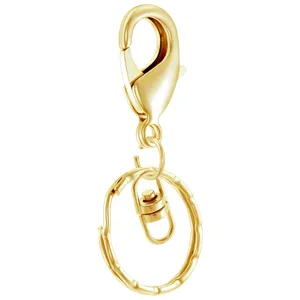 Gold metal DIY keychain accessory detail, lobster clasp and swivel ring design.