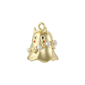 Gold ghost pearl pendant charm cute devil diy jewelry accessory for halloween necklace making.