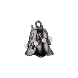 Charming black copper ghost pendant with pearls and demon horns for DIY Halloween jewelry.
