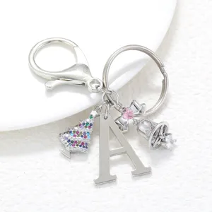 Crystal Letter A Christmas Tree Keychain Pendant Alloy Rhinestone Bag Charm Jewelry Accessory