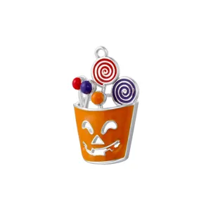 Halloween émail seau à citrouille bonbon pendentif alliage bijoux accessoire cadeau