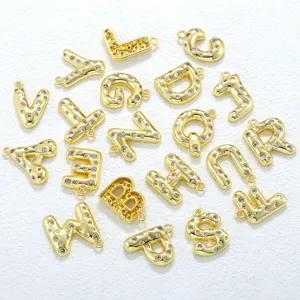 Ciondolo a Lettera Inglese Bubble Minimalista Rame Zirconia Placcato Oro e Argento Ciondolo Iniziale Accessorio per Gioielli DIY