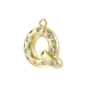 Ciondolo lettera Q a palloncino dorato con pietre di zircone cubico scintillanti, grazioso.