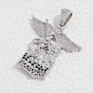 Exquisite copper cubic zirconia archangel michael wing pendant necklace charm jewelry accessory.