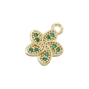 Detailed view of the copper inlaid green stone five-petal flower pendant, perfect for DIY jewelry.