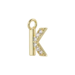 Ciondolo Lettera K Dorata Zircone Cubico Charm DIY Collana Bracciale Produzione Gioielli