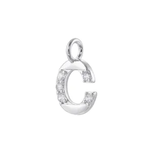 Ciondolo lettera C in argento con zirconi per collana braccialetto orecchini fai da te.