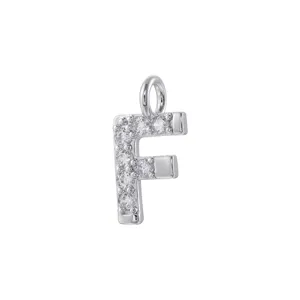Ciondolo lettera F color argento con pietre in zircone per creazione di gioielli fai da te.