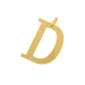 Gold letter D metal pendant detail shot, stylish DIY jewelry accessory charm component.