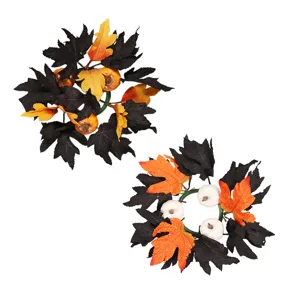Halloween candle ring artificial maple leaf black and orange pumpkin holiday decor