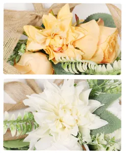Künstliche Dahlien und Rosen Blumendetail Ansicht für Frühlings Sommer Wandbehang Dekor.