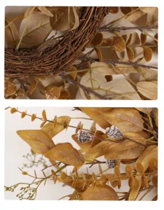 Gros plan détail de couronne d'eucalyptus d'automne artificielle, feuilles brunes, baies.