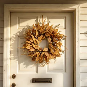 Couronne de porte d'automne en feuilles d'eucalyptus fête des récoltes décoration