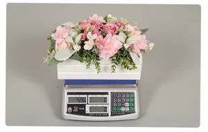 Künstliche Rosen Blumen Topf Detail Anzeige zeigt Produktgewicht von 426g auf der Waage.