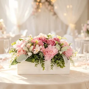 Künstliche Rose Pfingstrose Strauß In Weißer Holzkiste Topf Falsche Eukalyptus Pflanze Für Zuhause Hochzeit Deko Europäischer Stil
