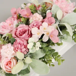 Künstliche Blumen Topfpflanze rosa Rosen Strauch für Heim Hochzeit Party Dekoration