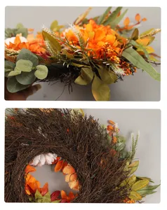Herfst kunstmatige zonnebloem pompoen krans voor oogstfeest decoratie en boerderij thuis.