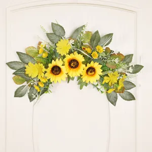 Artificial sunflower door swag spring summer floral wreath home wedding hanging decoration main