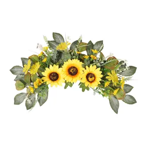 Artificial sunflower door swag for home decor, spring summer floral hanging wreath pendant.