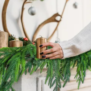 Norfolk pine garland artificial green soft rubber pine needle for Christmas home decor.