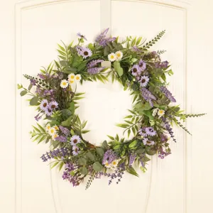 Artificial Lavender And Wild Chrysanthemum Wreath Front Door Hanging Silk Flower Garland Rustic Home Decor For Wall