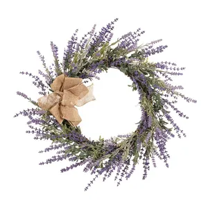 Ghirlanda di lavanda artificiale con fiocco in juta primavera estate porta parete decoro