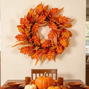 Artificial Autumn Maple Leaf Wreath Fall Front Door Garland For Thanksgiving Halloween Home Indoor Outdoor Decor