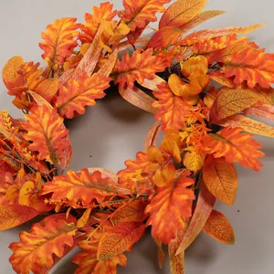 Autumn maple leaf wreath for front door decor, Thanksgiving and Halloween indoor hanging wreath.