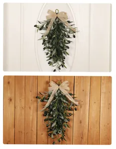 Kunstmatige olijftak druppel slingers met jute strik voor huis deur en muur decoratie.