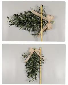 Kunstmatige Olijftak Druppel Krans met Jute Strik voor Huis Muur Hangende Deur Decoratie