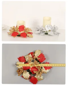 Christmas artificial berry maple leaf candle ring wreath for holiday table home decor.
