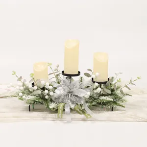 Kerst Kaarsenhouder Middelpunt Tafeldecoratie Kunststof IJzer Zijden Bloem Feestelijk Huis Feest Decor Modern